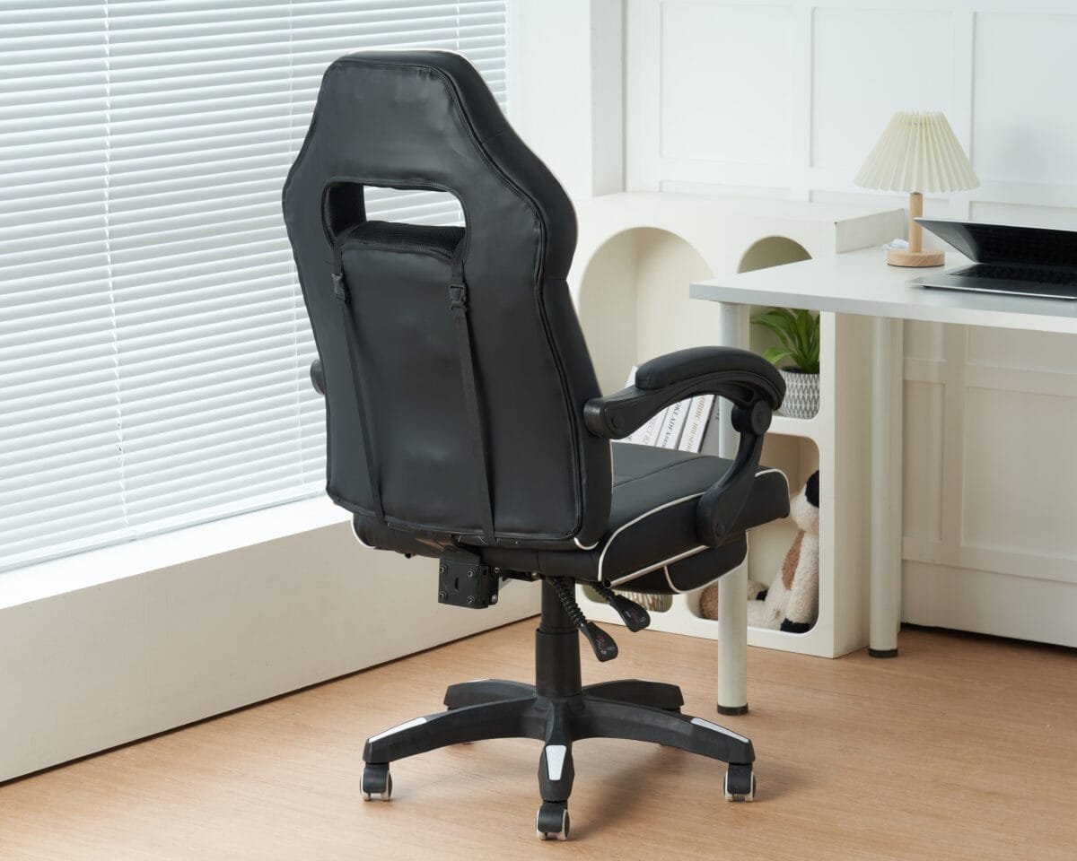 ⁦כיסא גיימינג כולל כרית עיסוי חשמלית והדום נפתח לרגליים Tesla דגם 7006 צבע שחור שילוב לבן⁩ – תמונה ⁦8⁩