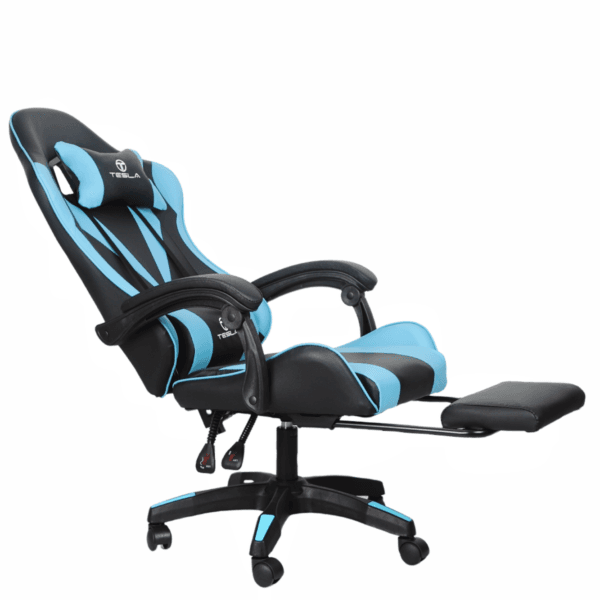 כיסא גיימינג כולל כרית עיסוי חשמלית והדום נפתח לרגליים Tesla דגם 7001 בצבע כחול