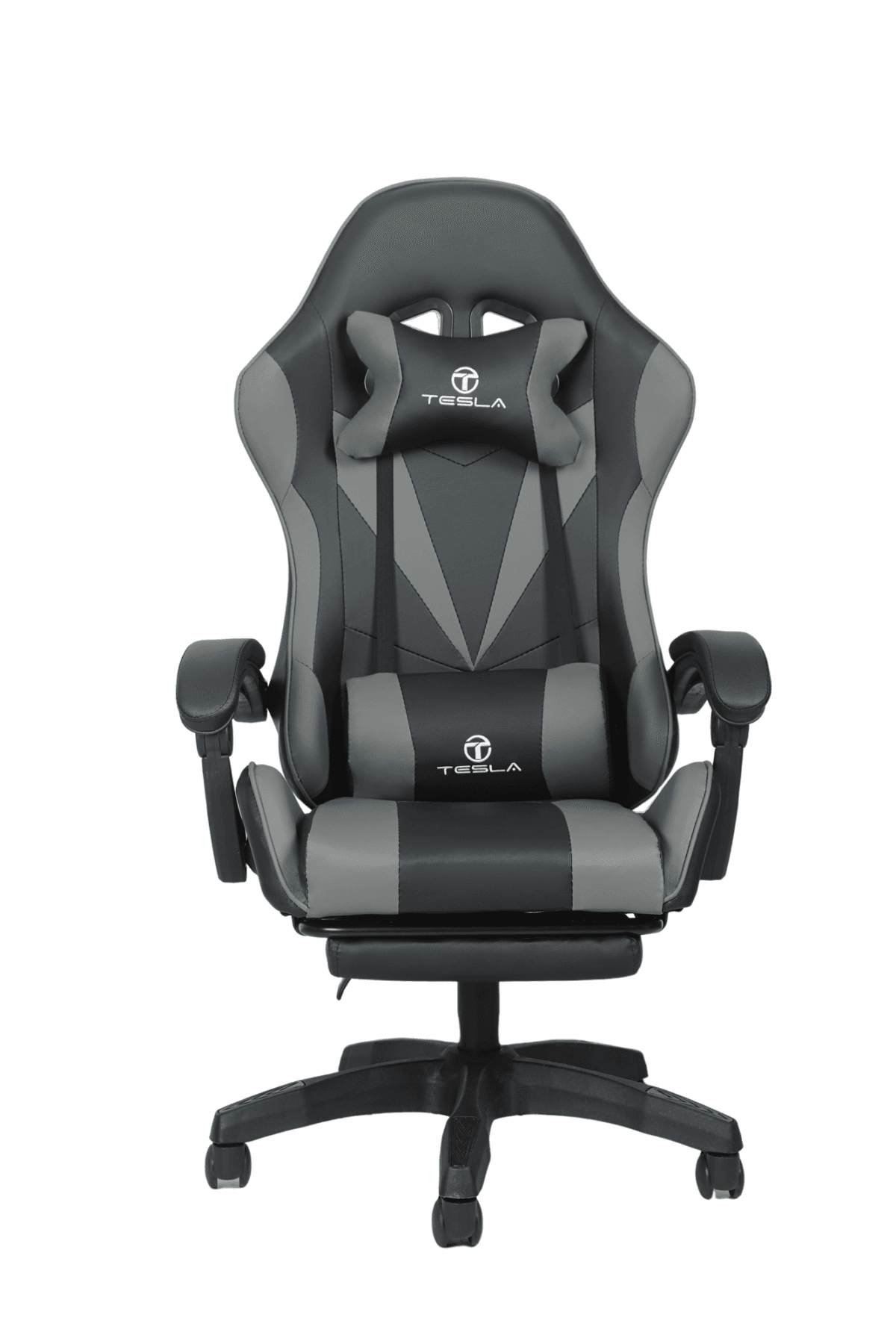 ⁦כיסא גיימינג כולל כרית עיסוי חשמלית והדום נפתח לרגליים Tesla דגם 7001 בצבע אפור⁩ – תמונה ⁦4⁩