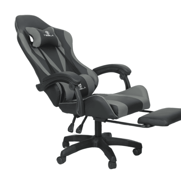 כיסא גיימינג כולל כרית עיסוי חשמלית והדום נפתח לרגליים Tesla דגם 7001 בצבע אפור