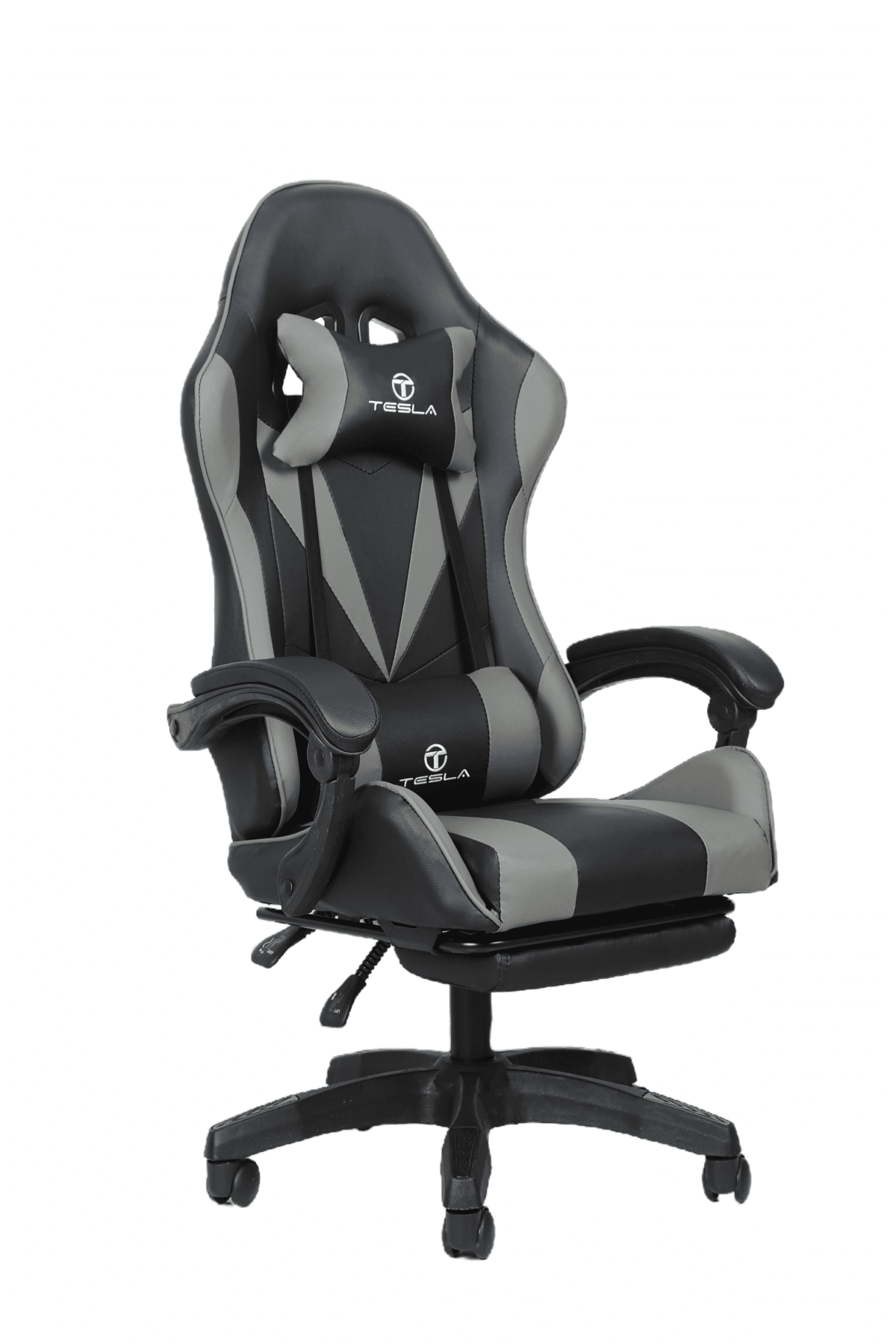 ⁦כיסא גיימינג כולל כרית עיסוי חשמלית והדום נפתח לרגליים Tesla דגם 7001 בצבע אפור⁩ – תמונה ⁦3⁩