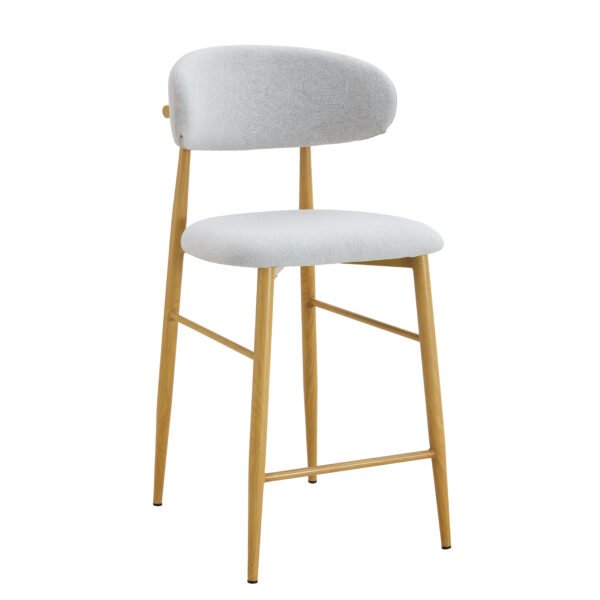 כיסא בר מרופד בצבע חול בשילוב רגליים דמוי עץ אלון דגם 6108