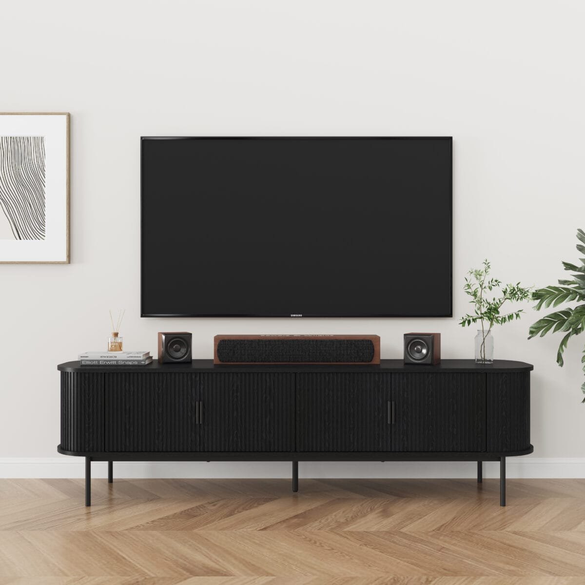 מזנון טלוויזיה יוקרתי בצבע שחור דגם 4080 מבית Step Up – עוצמה עיצובית במראה מינימליסטי