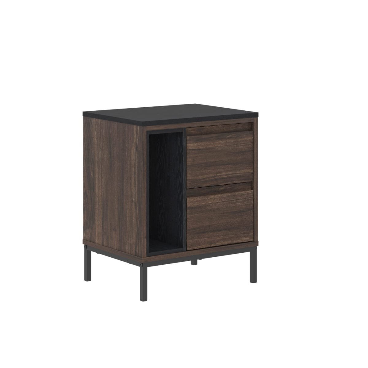 ⁦שידת לילה יוקרתית לצד המיטה בצבע אגוז בשילוב שחור דגם 3077⁩ – תמונה ⁦3⁩