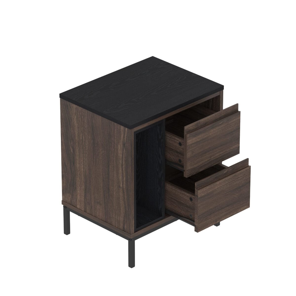 ⁦שידת לילה יוקרתית לצד המיטה בצבע אגוז בשילוב שחור דגם 3077⁩ – תמונה ⁦5⁩