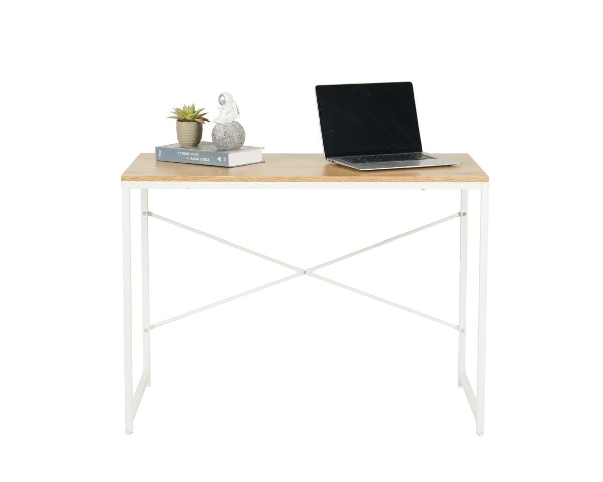 ⁦שולחן כתיבה מעוצב דגם 1202 בצבע עץ עם רגליים בצבע לבן⁩ – תמונה ⁦3⁩