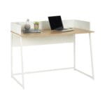 שולחן כתיבה מעוצב דגם 1206 בצבע עץ עם רגליים בצבע לבן