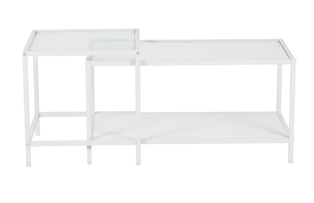 ⁦זוג שולחנות קפה לסלון עשויים מתכת בצבע לבן בשילוב זכוכית דגם 5006⁩ – תמונה ⁦3⁩