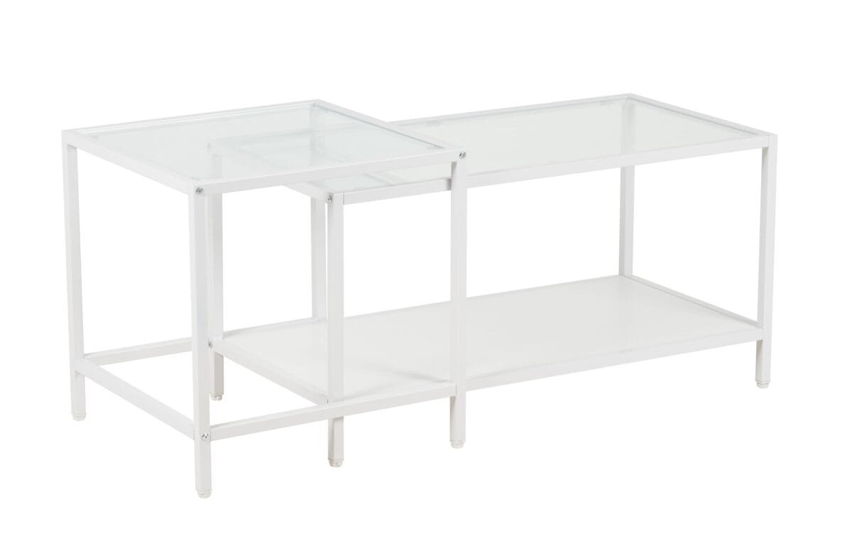 ⁦זוג שולחנות קפה לסלון עשויים מתכת בצבע לבן בשילוב זכוכית דגם 5006⁩ – תמונה ⁦4⁩