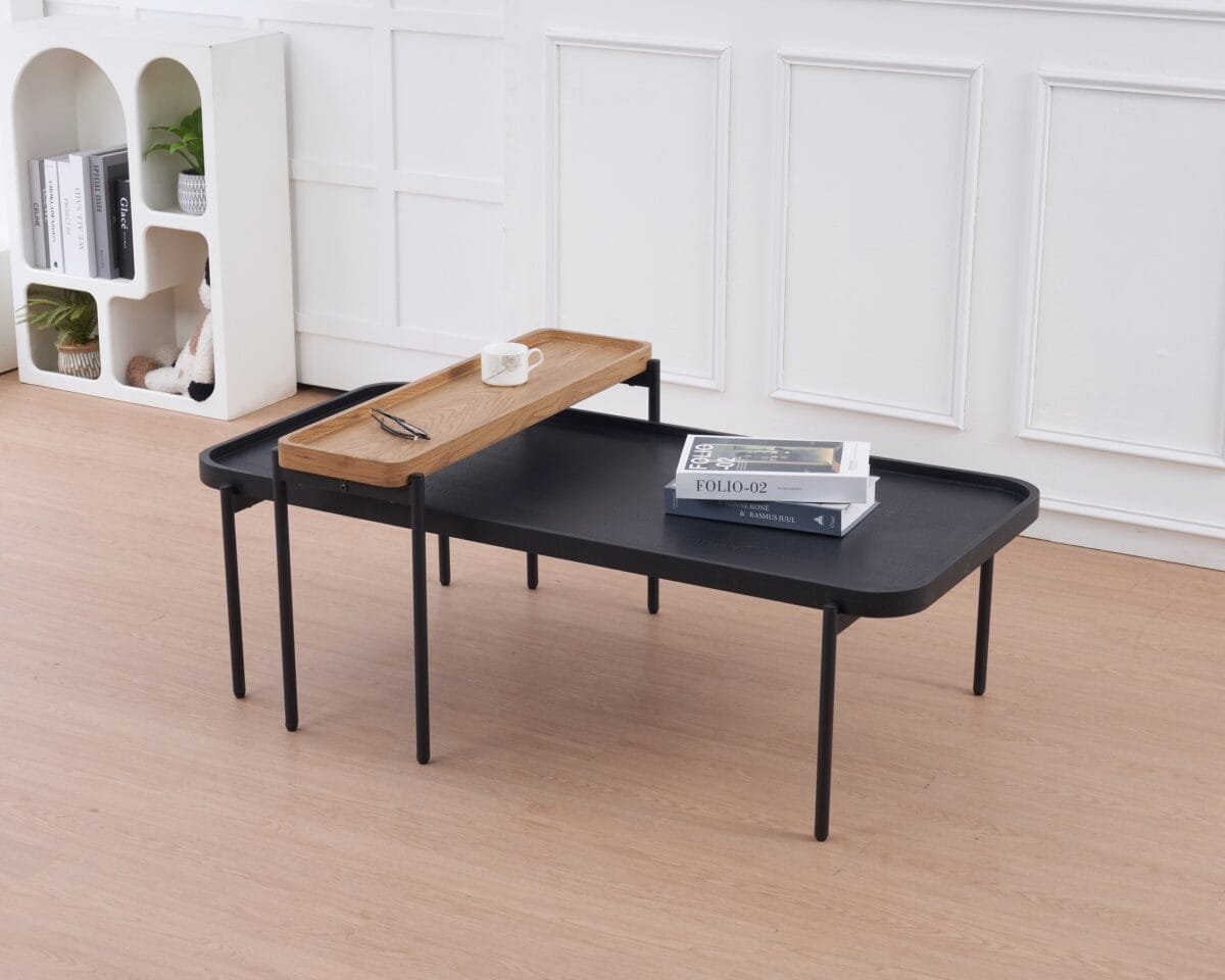 ⁦זוג שולחנות קפה יוקרתיים לסלון בצבע שחור ואלון דגם 5010⁩ – תמונה ⁦4⁩