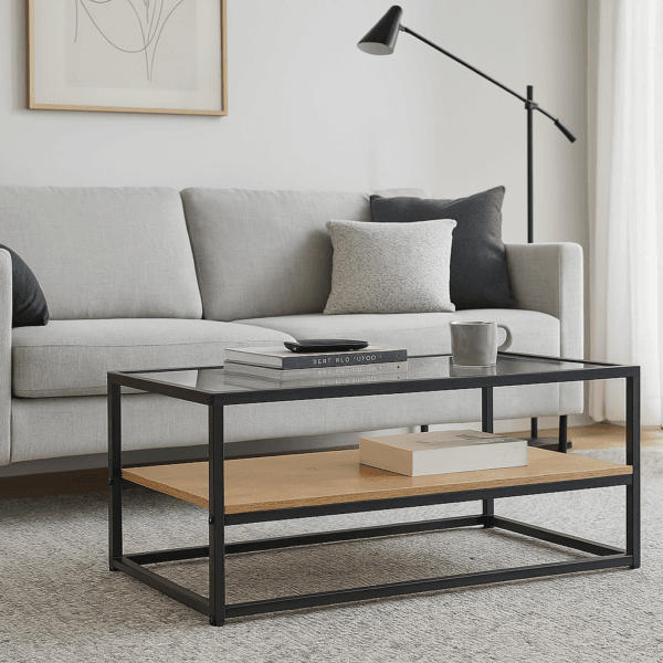 שולחן קפה לסלון דגם 5005 בצבע עץ שילוב זכוכית