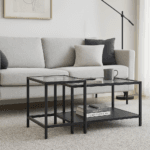 זוג שולחנות קפה לסלון עשויים מתכת בצבע שחור בשילוב זכוכית דגם 5006