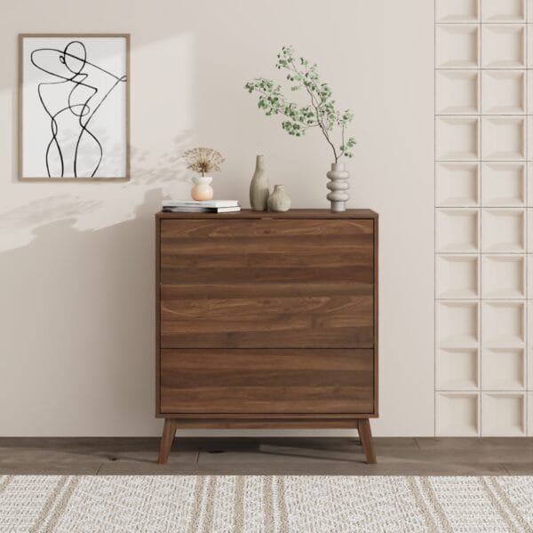 שידת אחסון 3 מגירות דגם 5044 בצבע עץ אגוז