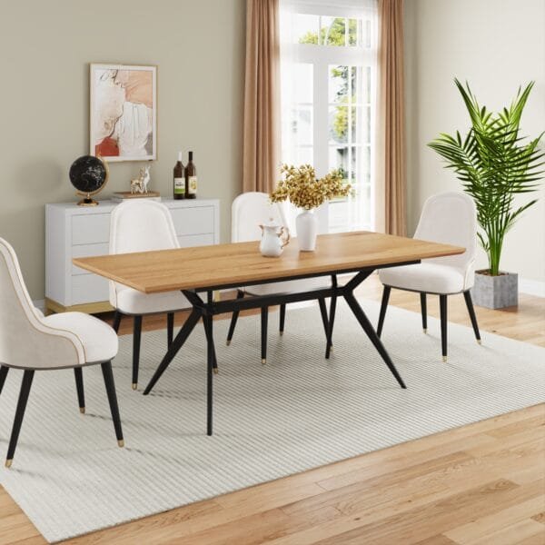 שולחן אוכל מלבני נפתח דגם 807 בגימור עץ אלון – MDF חזק, מנגנון פתיחה קל מ־160 ל־200 ס״מ, רגלי מתכת יציבות עם שילוב עץ. אידיאלי לבית ולאירוח.