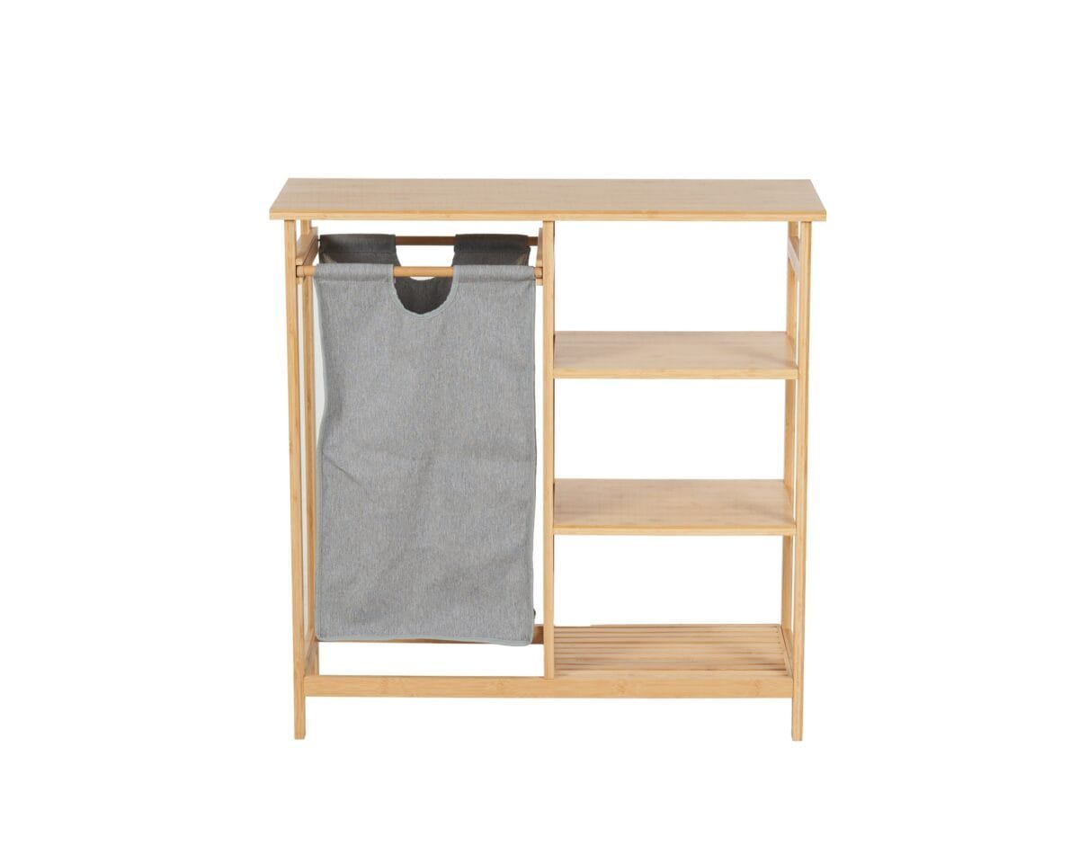 ⁦כוננית במבוק 3 מדפים עם סל כביסה  לחדר רחצה דגם 907⁩ – תמונה ⁦7⁩