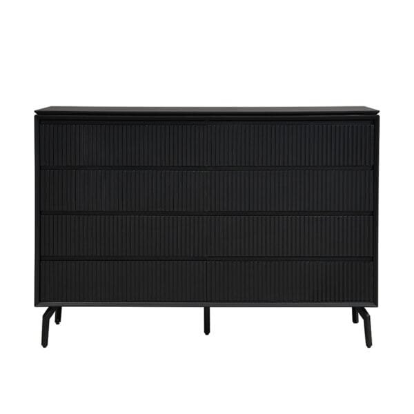 שידת אחסון 8 מגירות דגם 5052 בצבע שחור מבית Step Up – קומודה מודרנית עם מגירות מרווחות, רגלי מתכת חזקות ועיצוב יוקרתי. פתרון אלגנטי לבית ולמשרד.