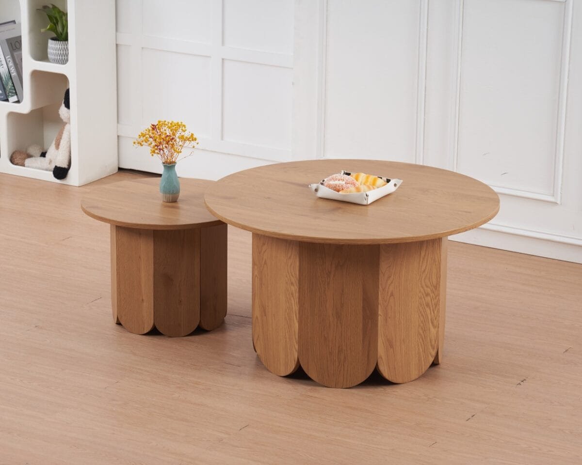 ⁦זוג שולחנות קפה עגולים דגם 5015 בצבע עץ אלון⁩ – תמונה ⁦5⁩