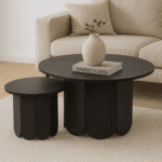 זוג שולחנות קפה עגולים דגם 5015 בצבע עץ שחור