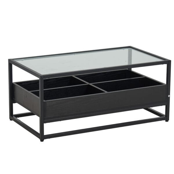 שולחן קפה מלבני לסלון בשילוב זכוכית דגם 5018 בצבע עץ שחור