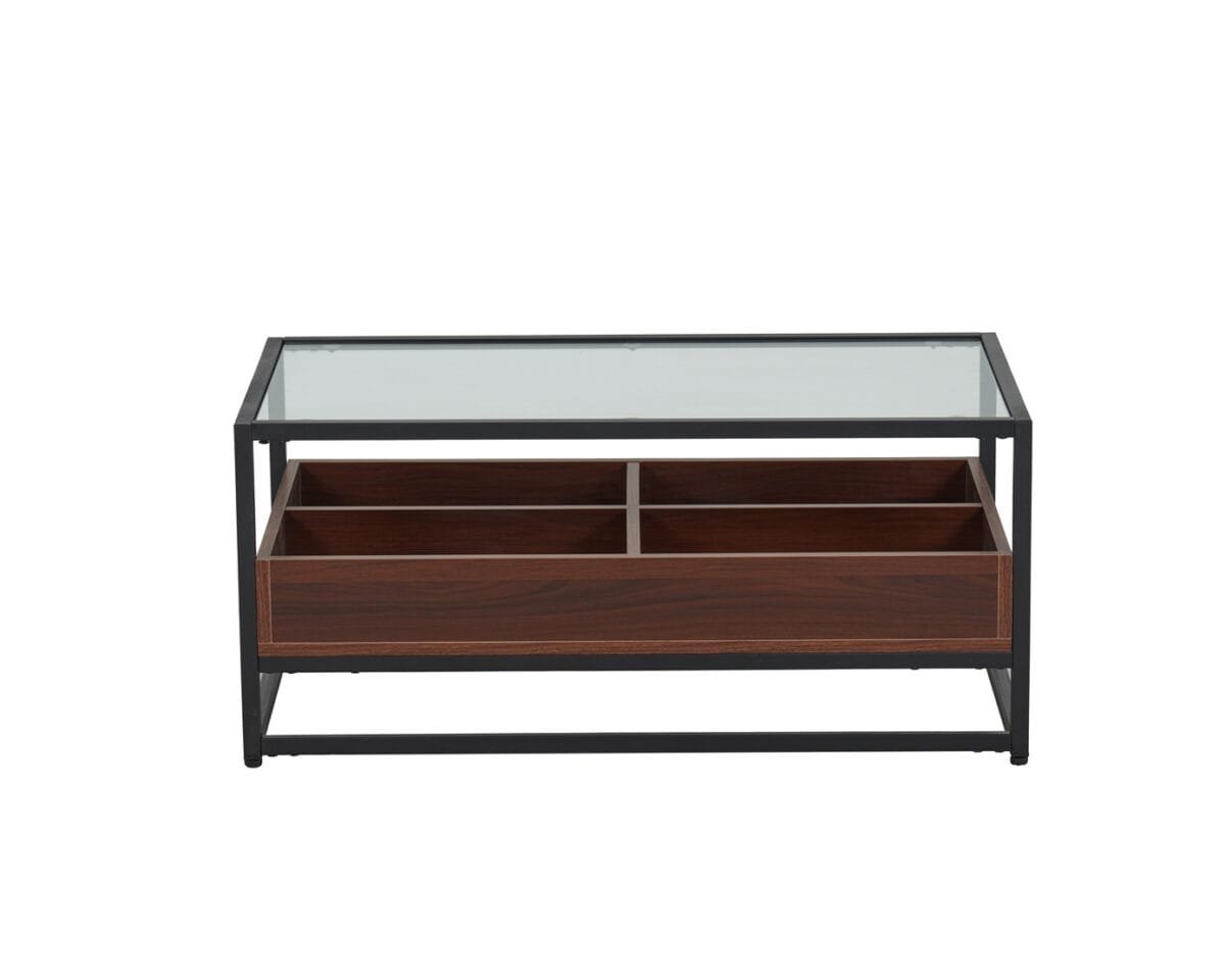 ⁦שולחן קפה מלבני לסלון בשילוב זכוכית דגם 5018 בצבע עץ אגוז⁩ – תמונה ⁦2⁩