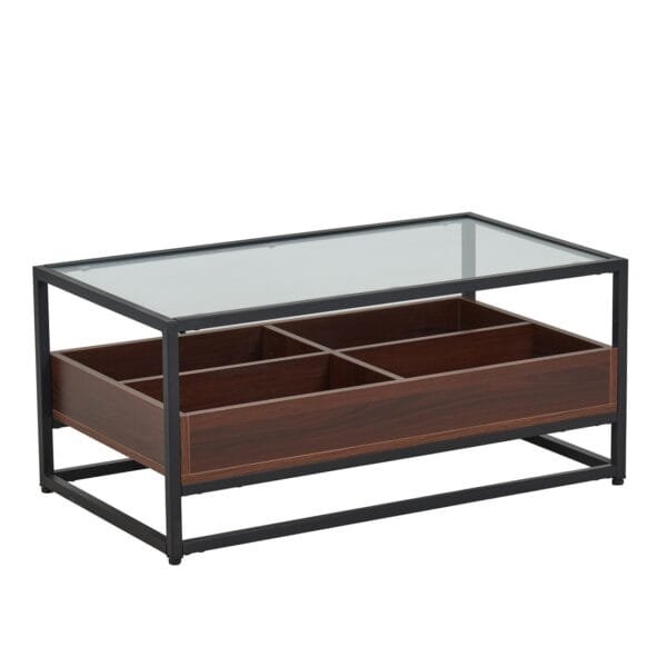 שולחן קפה מלבני לסלון בשילוב זכוכית דגם 5018 בצבע עץ אגוז