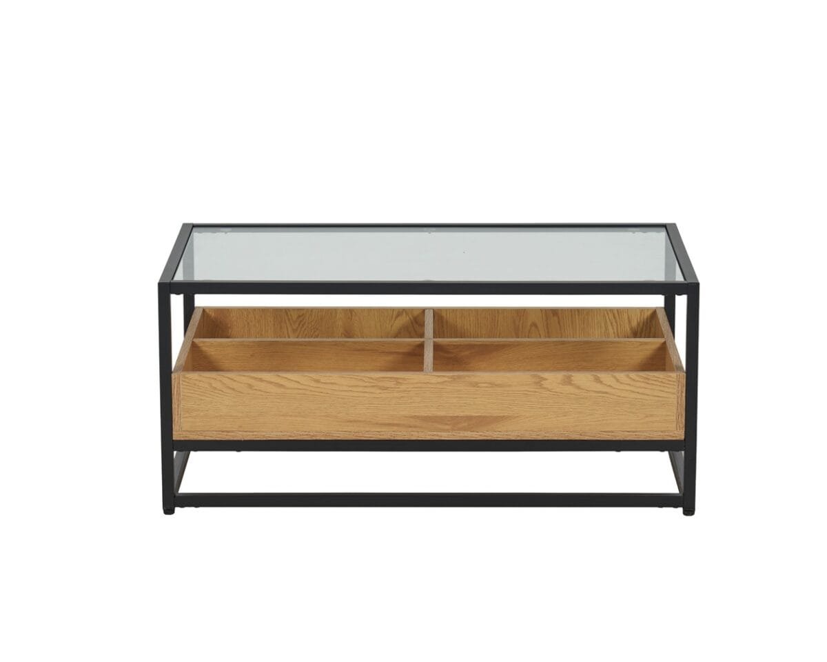 ⁦שולחן קפה מלבני לסלון בשילוב זכוכית דגם 5018 בצבע עץ אלון⁩ – תמונה ⁦2⁩