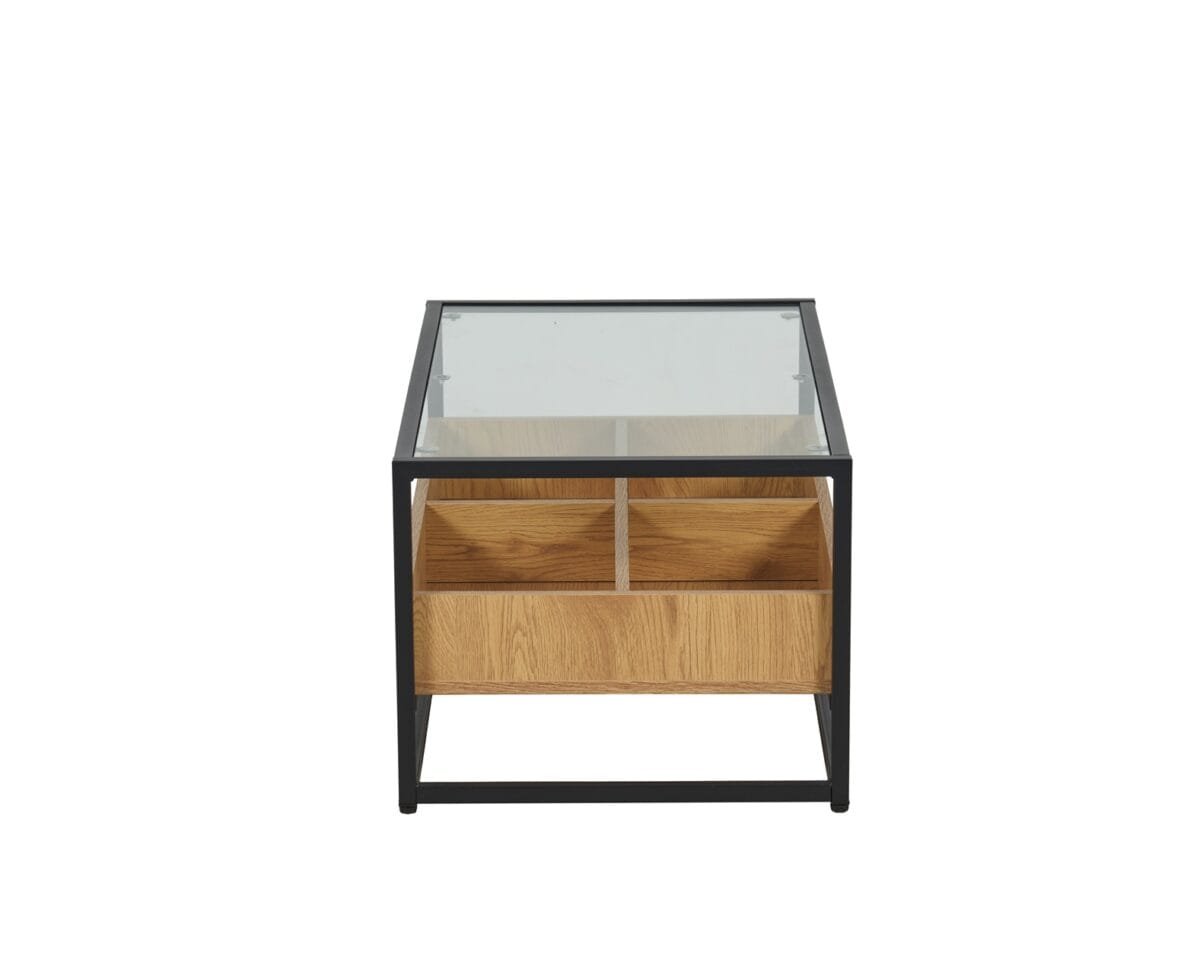 ⁦שולחן קפה מלבני לסלון בשילוב זכוכית דגם 5018 בצבע עץ אלון⁩ – תמונה ⁦3⁩