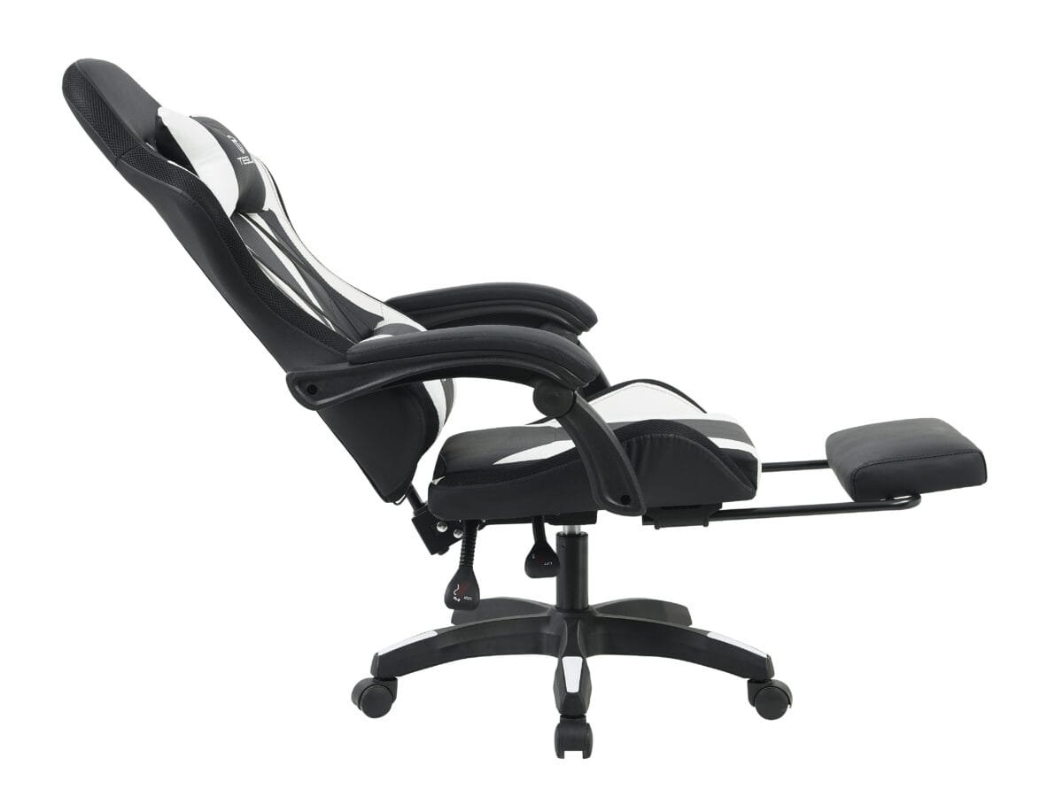 כיסא גיימינג כולל תאורת LED וכרית עיסוי חשמלית והדום נפתח לרגליים Tesla דגם 7031 בצבע לבן
