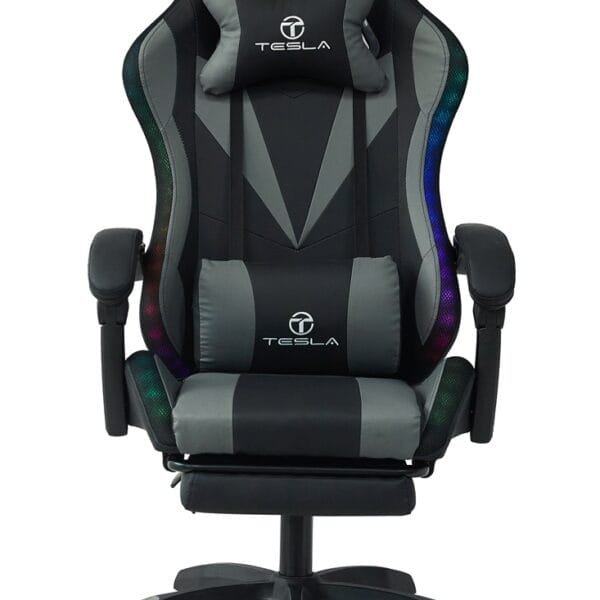 כיסא גיימינג כולל תאורת LED כרית עיסוי  והדום נפתח Tesla דגם 7031 אפור