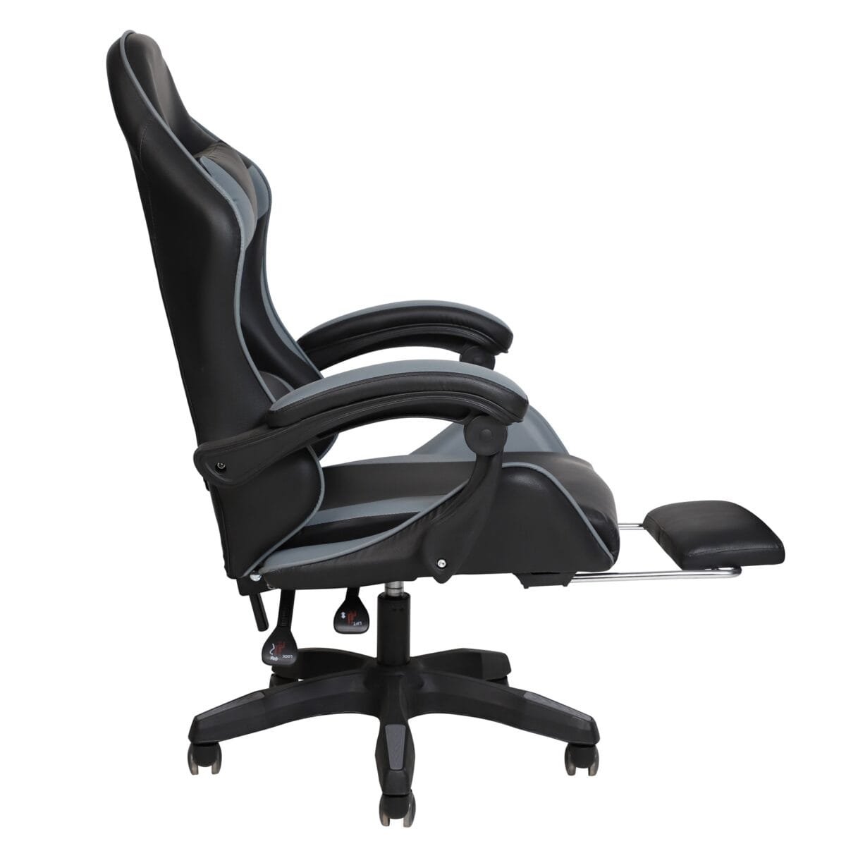 ⁦כיסא גיימינג כולל כרית עיסוי חשמלית והדום נפתח לרגליים Tesla דגם 7038 בצבע אפור⁩ – תמונה ⁦2⁩