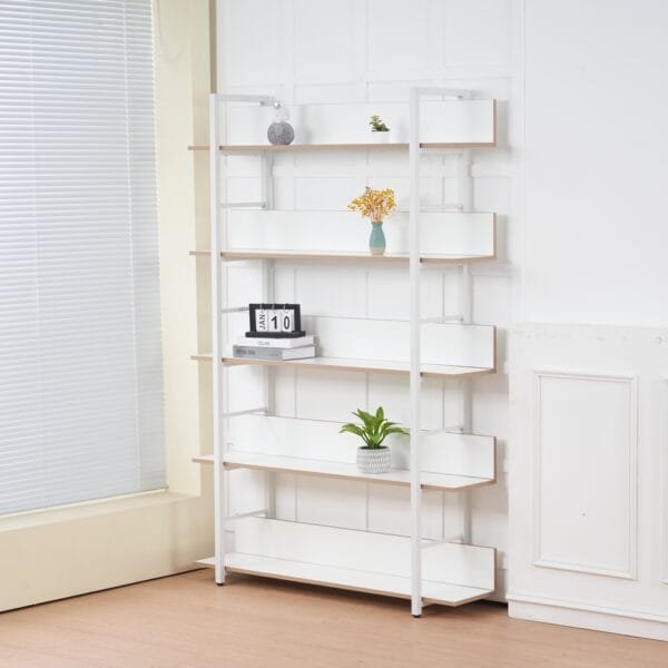 יחידת מדפים מעוצבת בצבע לבן בשילוב עץ דגם 204