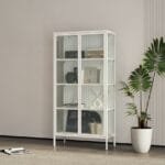 יחידת מדפים ממתכת בשילוב דלתות זכוכית דגם 209 בצבע לבן