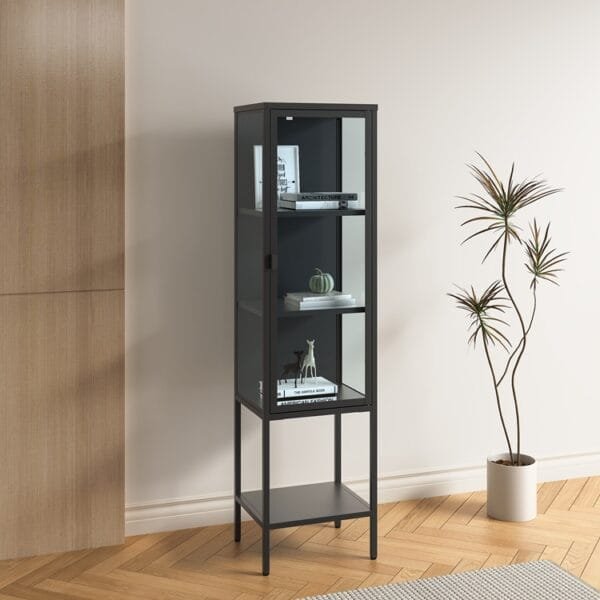 יחידת מדפים ממתכת בשילוב דלת זכוכית דגם 210 בצבע שחור