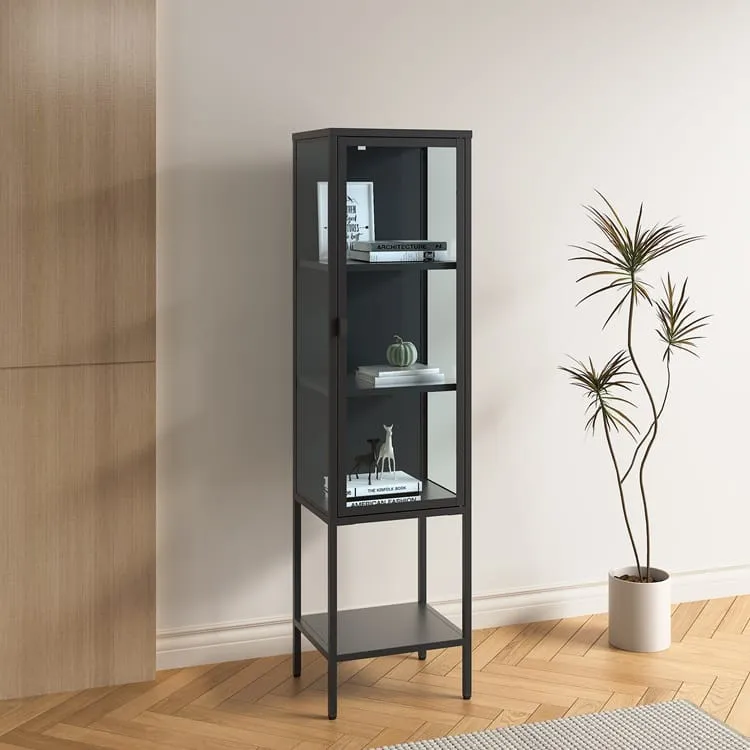 BS210BLACK (4) יחידת מדפים ממתכת בשילוב דלת זכוכית דגם 210 בצבע שחור – תמונה 1