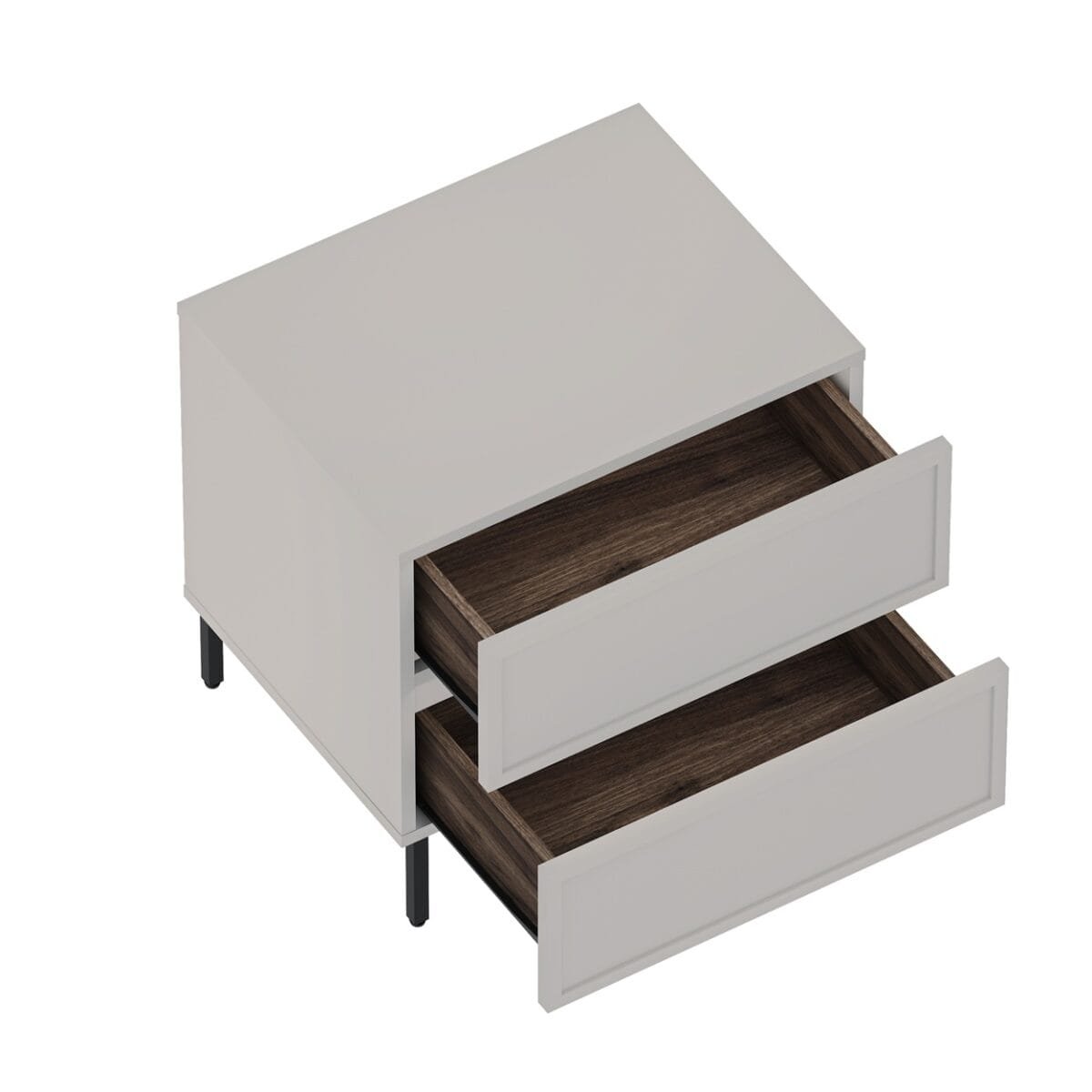 שידת לילה בגוון סהרה טבעי דגם 3288 מבית Step Up – עשויה MDF איכותי עם רגלי מתכת בצביעה בתנור. שתי מגירות נוחות, עיצוב מודרני ועמידות לשנים.