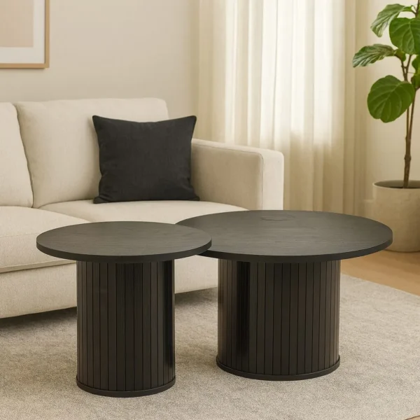 זוג שולחנות סלון עגולים בצבע שחור דגם 502122