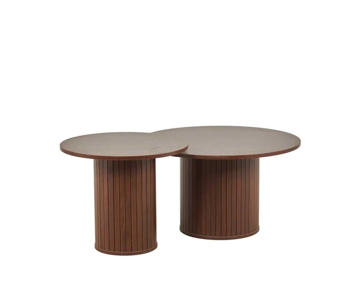 ⁦זוג שולחנות סלון עגולים בצבע אגוז דגם 502122⁩ – תמונה ⁦2⁩