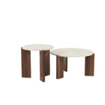 זוג שולחנות קפה עגולים דגם 5023 בצבע טרוונטין בשילוב עץ אגוז