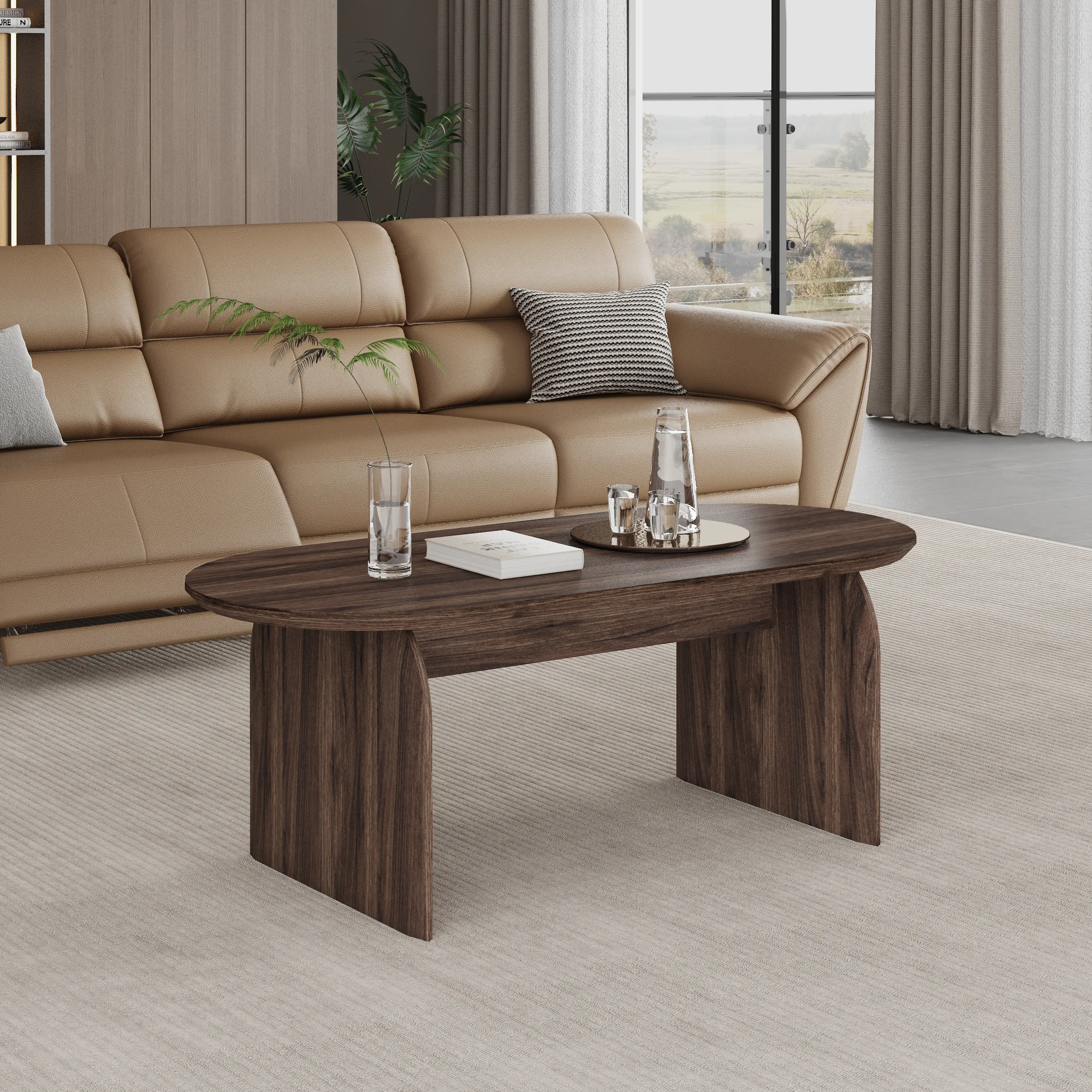 4025WALNUT (1) שולחן סלון אובלי צבע עץ אגוז דגם 4025 – תמונה 1