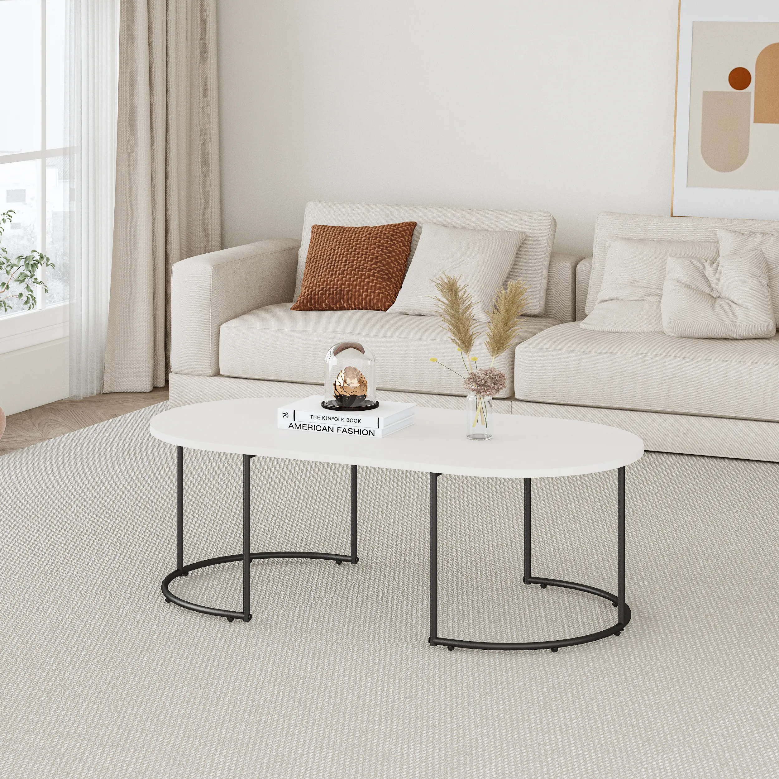 CT5009WHITE (1) שולחן סלון אובלי בצבע לבן דגם 5009 – תמונה 1