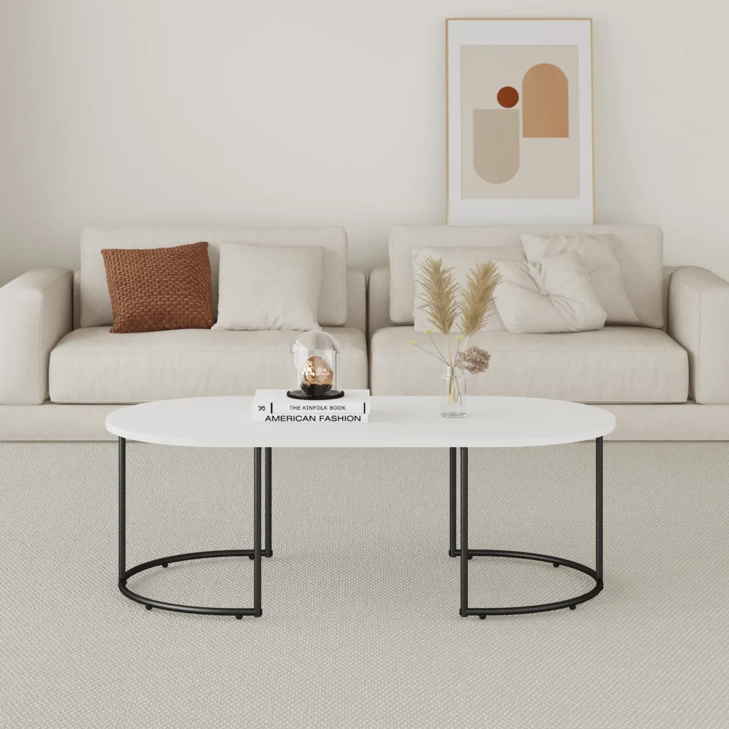 שולחן סלון אובלי דגם 5009 בצבע לבן הוא בחירה מושלמת לסלון מודרני המחפש שילוב בין עיצוב נקי, פונקציונליות יומיומית ויציבות גבוהה.