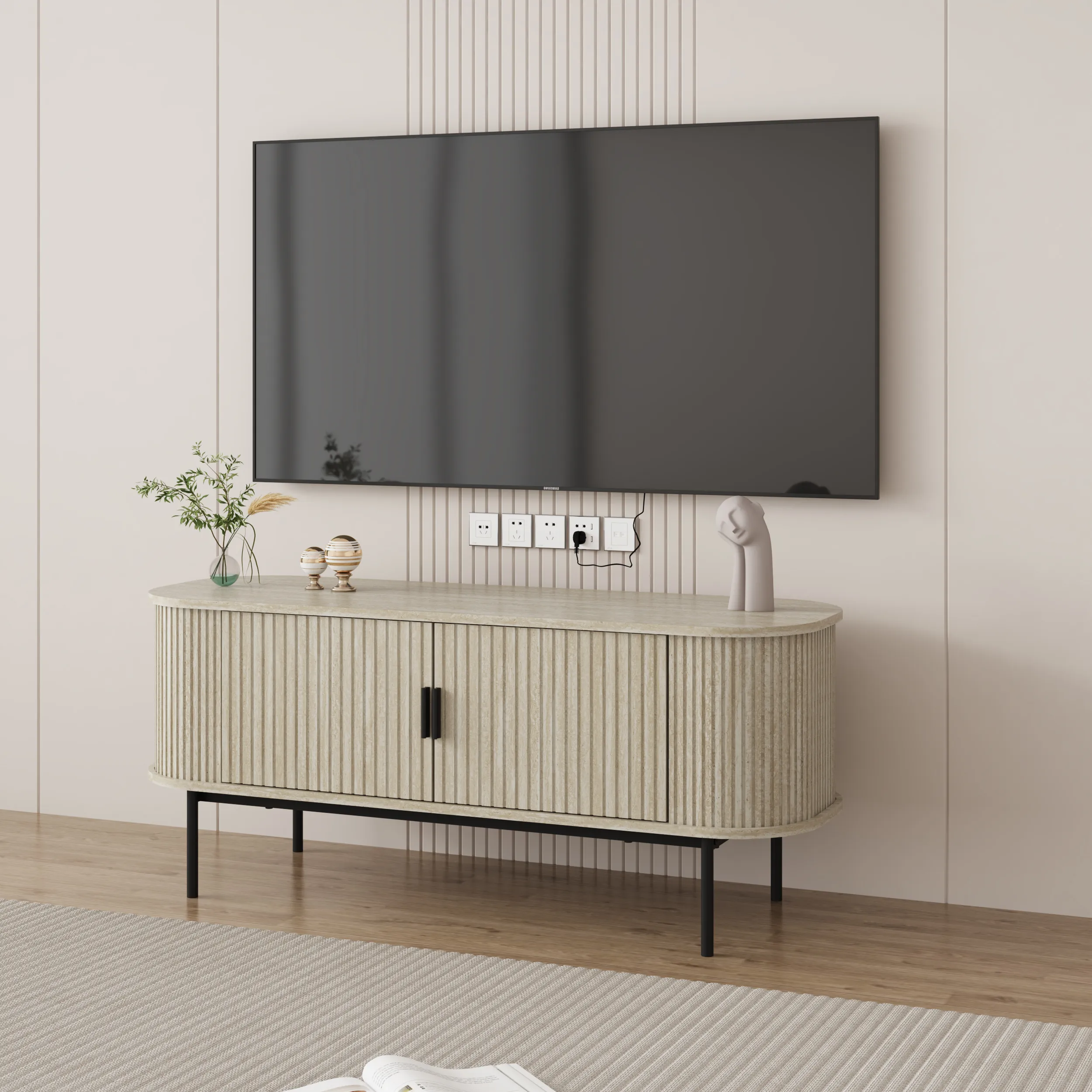 מזנון דגם 4078 באורך 120 סמ בגימור טרוונטין (2) מזנון טלוויזיה מעוצב לסלון דגם 4078 באורך 120 ס"מ בגימור טרוונטין – תמונה 1