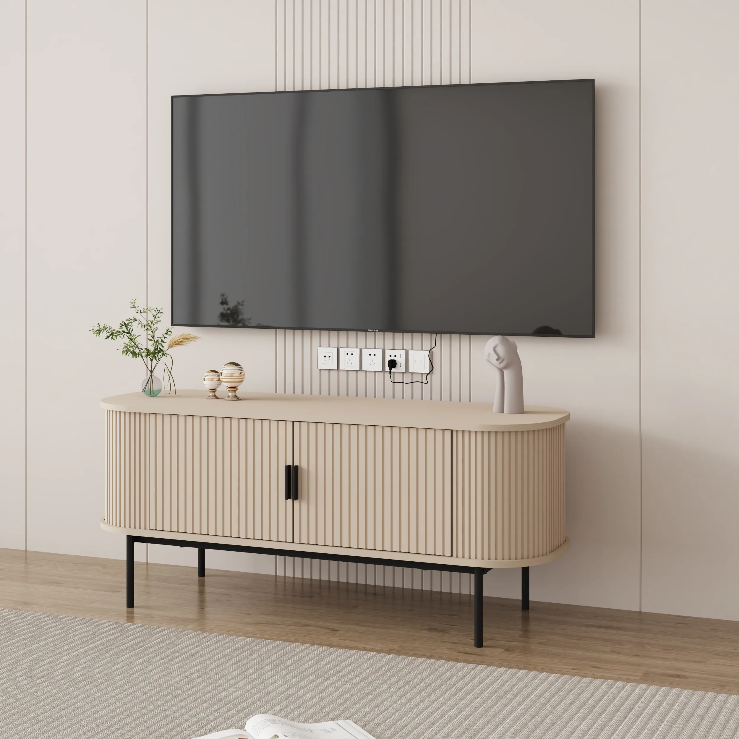 מזנון דגם 4078 באורך 120 סמ בצבע סהרה - קרם (2) מזנון טלוויזיה מעוצב לסלון דגם 4078 באורך 120 ס"מ צבע קרם - סהרה – תמונה 1