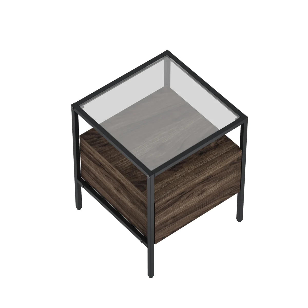 ⁦שידת לילה מעוצבת לצד המיטה בצבע אגוז בשילוב זכוכית דגם 3284⁩ – תמונה ⁦5⁩