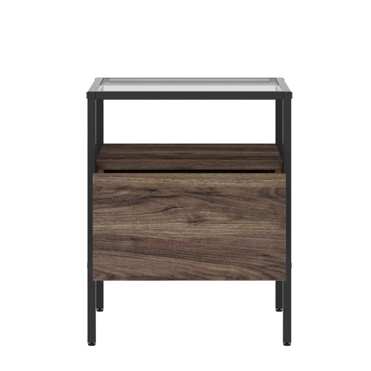 ⁦שידת לילה מעוצבת לצד המיטה בצבע אגוז בשילוב זכוכית דגם 3284⁩ – תמונה ⁦6⁩