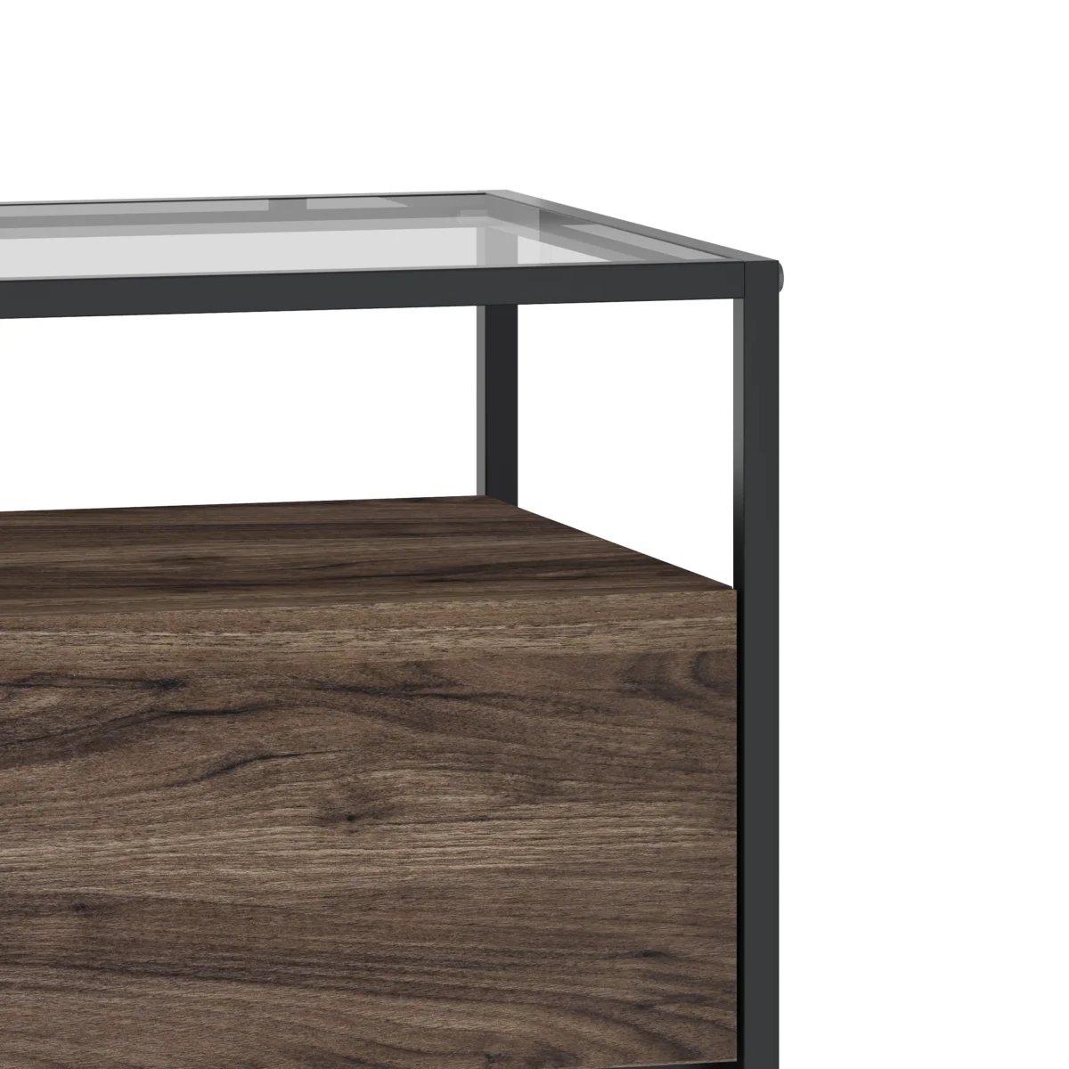 ⁦שידת לילה מעוצבת לצד המיטה בצבע אגוז בשילוב זכוכית דגם 3284⁩ – תמונה ⁦7⁩