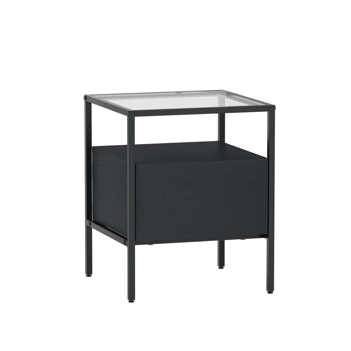 ⁦שידת לילה מעוצבת לצד המיטה בצבע שחור בשילוב זכוכית דגם 3284⁩ – תמונה ⁦5⁩