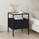 שידת לילה מעוצבת לצד המיטה בצבע שחור בשילוב זכוכית דגם 3284